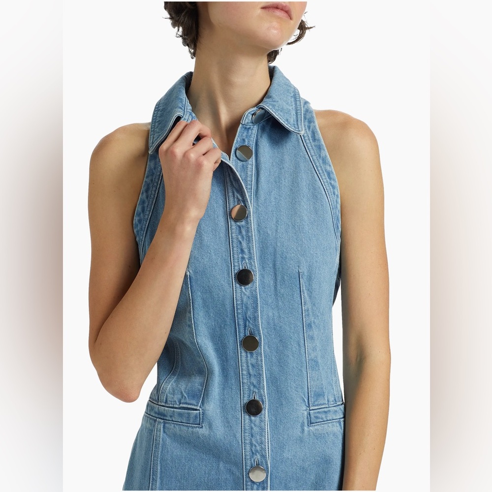 TOCCIN Palmer Washed-Denim Button-Front Midi-Dress in Light Wash - Picture 6 of 10